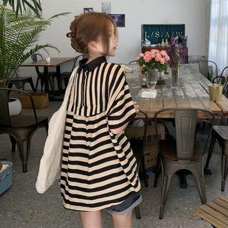 Collared Striped T-shirt Stripes - Black & Almond - One Size
