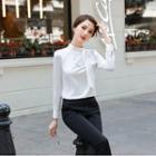 Stand-collar Bow Blouse / Dress Pants