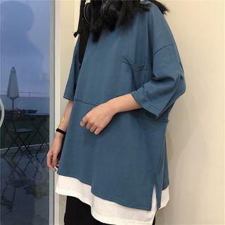 Front Pocket Panel Hem Short-sleeve Top