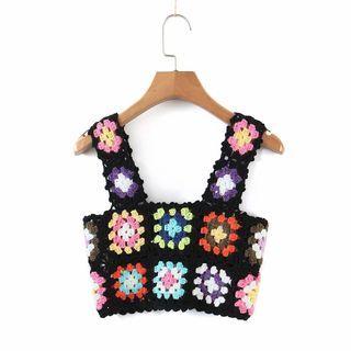 Color Block Crochet Crop Tank Top