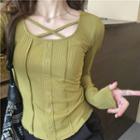Long-sleeve Ribbed Cross Top