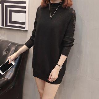 Lace Panel Mock-neck Long Sweater