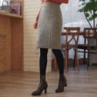Slit-back Wool Blend Sheath Skirt