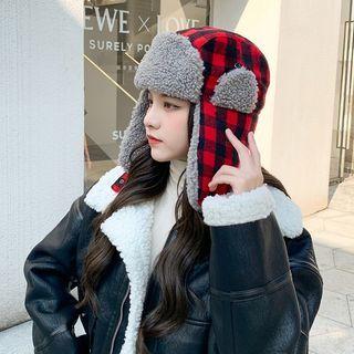 Plaid Fleece Lined Trapper Hat