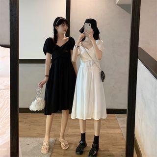 Bow Lace-up Strap V-neck Dress