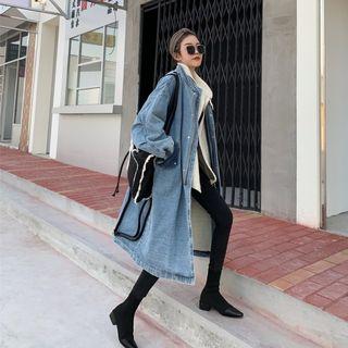 Fleece-lined Loose-fit Denim Jacket As Figure - One Size