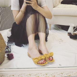 Bow Accent Chunky Heel Slide Sandals