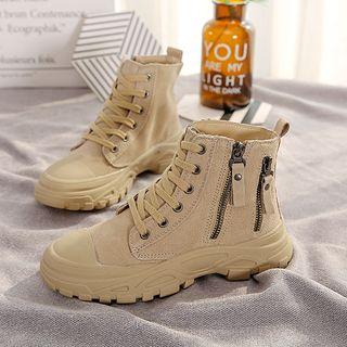 Fleece-lined Lace-up Platform Short Boots