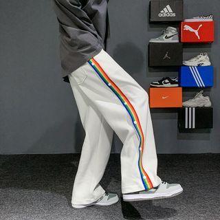 Side-button Striped Wide-leg Sweatpants