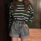 Striped Cropped Sweater Stripe - Green - One Size