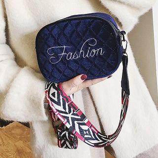 Letter Embroidered Velvet Quilted Crossbody Bag