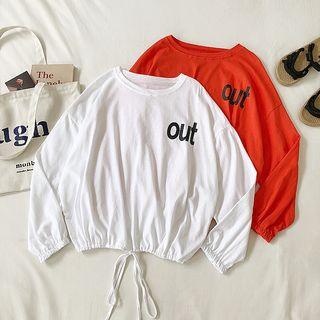 Drawstring Waist Lettering Long-sleeve Top