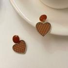 Heart Alloy Dangle Earring 1 Pair - S925 Silver Pin Stud Earrings - Brown - One Size
