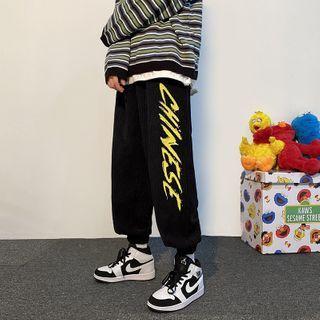 High-waist Letter Print Corduroy Pants