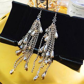 Faux Crystal Fringed Earring Light Coffee Gold - One Size
