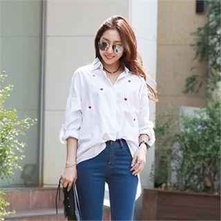 Heart Embroidered Stripe Shirt