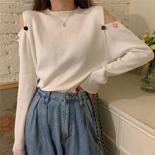 Off Shoulder Crewneck Long-sleeve Sweater