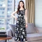 Flower Print Sleeveless Cropped Jumpsuit