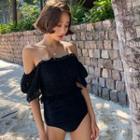Off-shoulder Short-sleeve Lace Swim Top