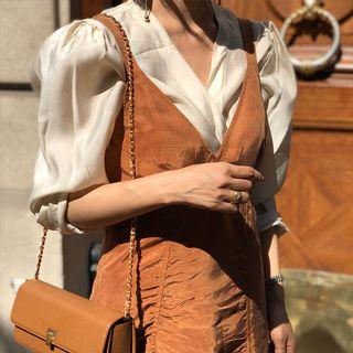 Plain Surplice-wrap Blouse