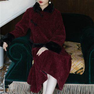 Set: Two-tone Frog Button Jacket + Midi A-line Skirt
