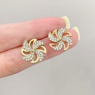 Windmill Rhinestone Alloy Earring 1 Pair - Silver Pin - Gold - One Size