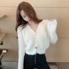 V-neck Buttoned Cropped Knit Cardigan