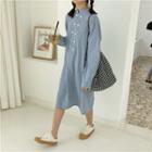 Long-sleeve Double Breasted Midi Dress As Shown In Figure - One Size