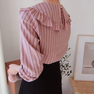 Frilled-collar Stripe Blouse