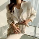 Double-button Short Tweed Jacket Cream - One Size