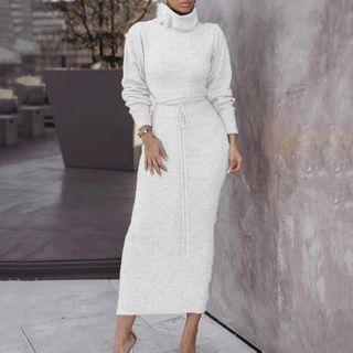 Set: Turtleneck Sweater + Midi Knit Pencil Skirt