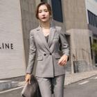 Double-breasted Dotted Blazer / Boot-cut Dress Pants / Set
