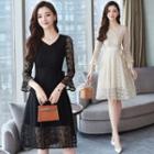 Side Tie Lace 3/4-sleeve A-line Dress