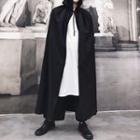 Hooded Long Cape Black - One Size