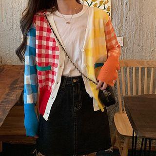Plaid Knit Cardigan As Shown In Figure - One Size