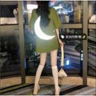 Elbow-sleeve Reflective Print Moon Mini T-shirt Dress