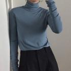 Plain Turtleneck Loose-fit T-shirt