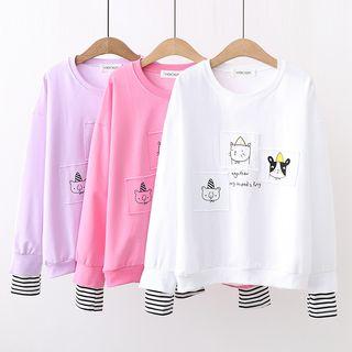 Striped Panel Animal Applique Pullover