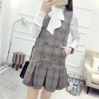 Double-breasted Plaid Pinafore Dress
