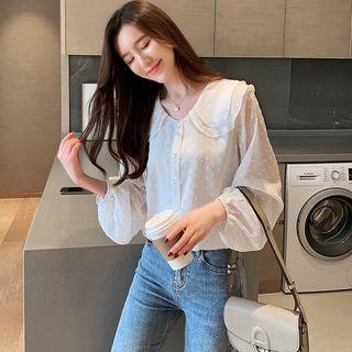 Puff-sleeve Polka Dot Chiffon Shirt