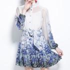 Long-sleeve Floral Mini A-line Dress With Camisole