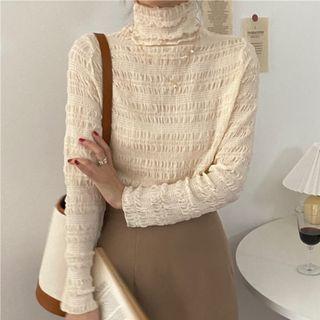 Turtleneck Chiffon Top Almond - One Size