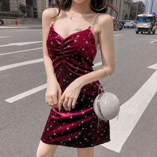 Starry Patterned Strappy Mini A-line Dress