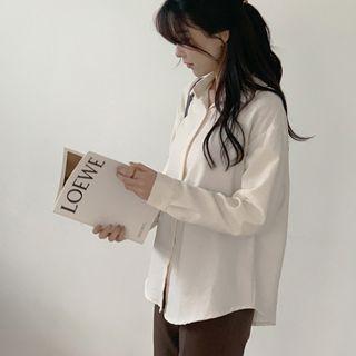Drop-shoulder Basic Shirt Cream - One Size