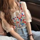 See-through Puff-sleeve Blouse / Sequined Sleeveless Top