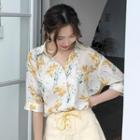 Elbow-sleeve Print Shirt Yellow - One Size