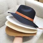 Leather Detail Straw Jazz Hat