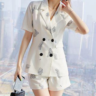 Set: Short-sleeve Print Blazer + Shorts