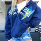 Long Sleeve Lettering Printed Loose-fit Zip-up Hoodie