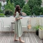 Drawstring-waist Checked Tiered Dress